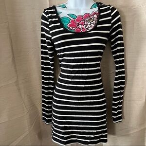 Forever 21 Black White Stripe Long Sleeve Bow Back Dress